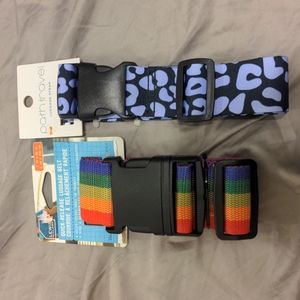 Lewis N Clark luggage belt in rainbow and luggage strap in purple Leppard NWT